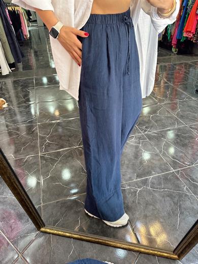 Lacivert Keten Bol Paça Pantolon