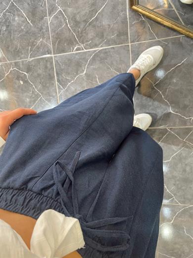 Lacivert Keten Şalvar Pantolon