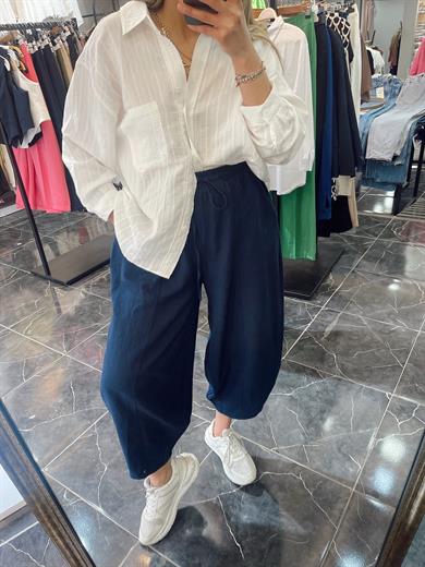 Lacivert Keten Şalvar Pantolon