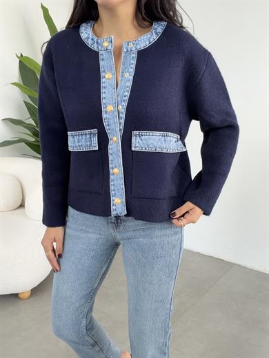 Lacivert Kot Garnili Triko Hırka