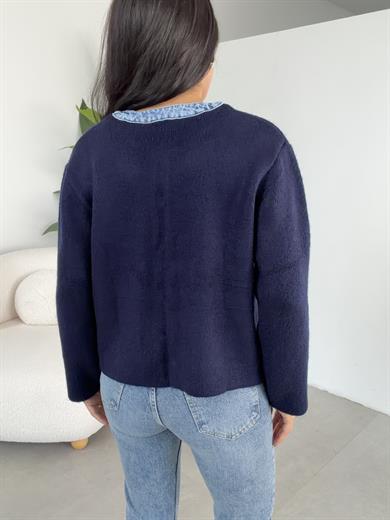 Lacivert Kot Garnili Triko Hırka