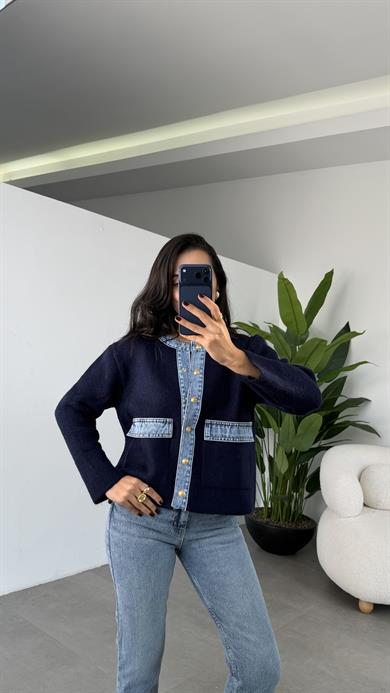 Lacivert Kot Garnili Triko Hırka