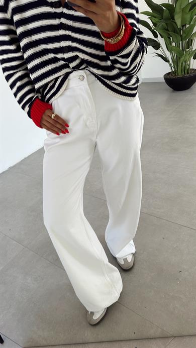 Lacivert-Krem Ters Dikişli Çizgili Hırka