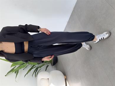 Lacivert Likralı Kemerli Şalvar Pantolon