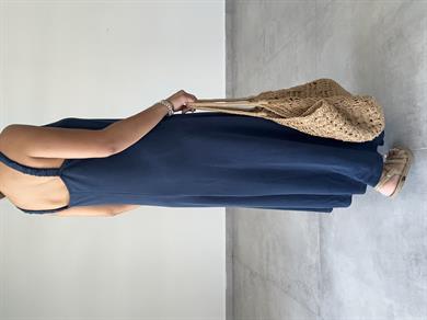 Lacivert Modal Büzgü Lastik Askılı Elbise