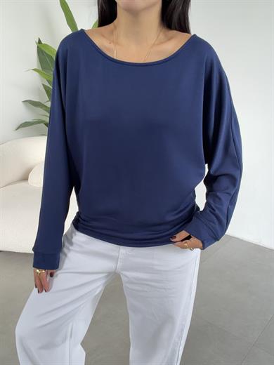 Lacivert Modal Kayık Yaka Bluz