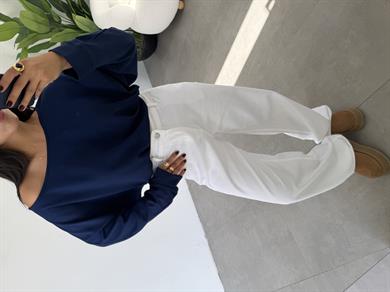 Lacivert Modal Kayık Yaka Bluz