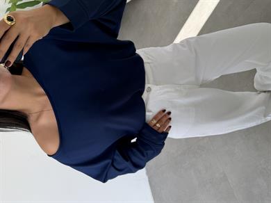 Lacivert Modal Kayık Yaka Bluz