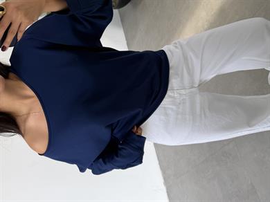 Lacivert Modal Kayık Yaka Bluz