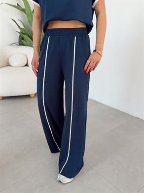 Lacivert Modal Kontras Biyeli Tshirt Pantolon Takım