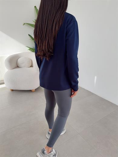 Lacivert Modal Kumaş Bisiklet Yaka Uzun Kol Bluz