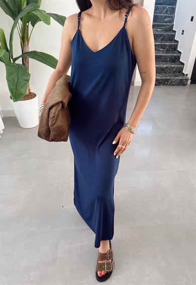 Lacivert Modal Kumaş Lastik Askılı Elbise