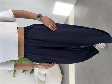 Lacivert Modal Kumaş Paça Tutturmalı Pantolon