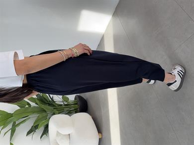 Lacivert Modal Kumaş Paça Tutturmalı Pantolon