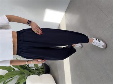 Lacivert Modal Kumaş Paça Tutturmalı Pantolon