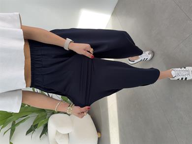 Lacivert Modal Kumaş Paça Tutturmalı Pantolon