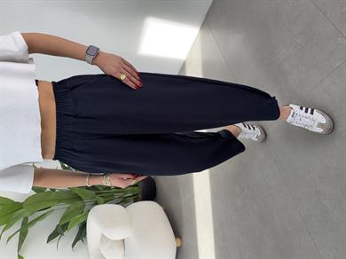 Lacivert Modal Kumaş Paça Tutturmalı Pantolon