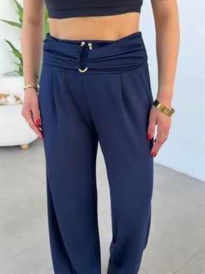 Lacivert Modal Önü Tokalı Pantolon