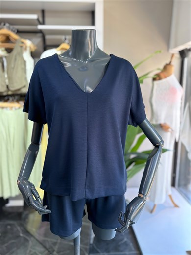 Lacivert Modal Şortlu Tshirt Takım