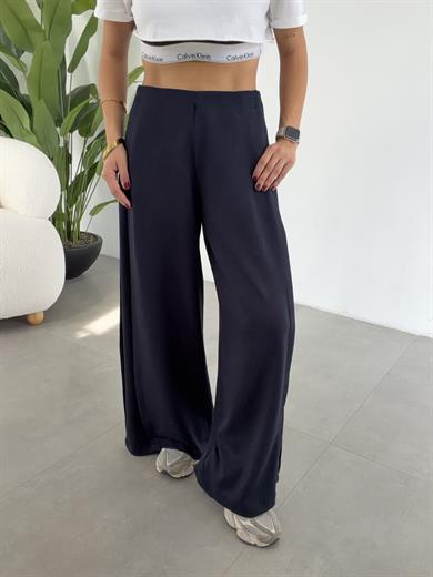 Lacivert Modal Yan Pileli Palazzo Pantolon