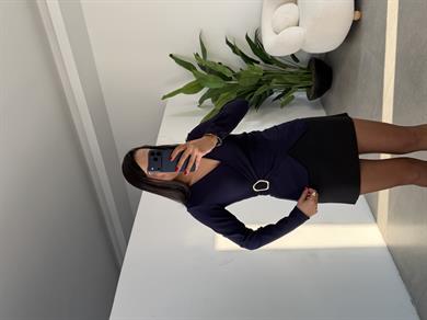 Lacivert Ottoman Kruvaze Tokalı Bluz