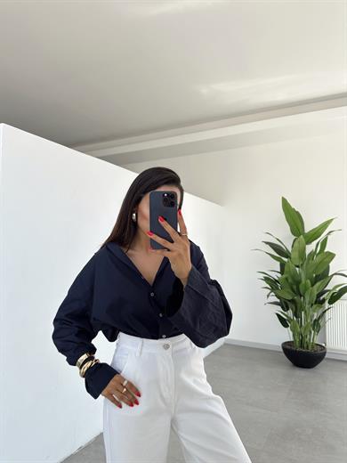 Lacivert Oversize Gömlek