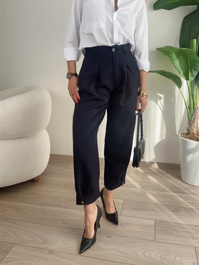 Lacivert Paça Düğme Pantolon