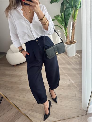 Lacivert Paça Düğme Pantolon