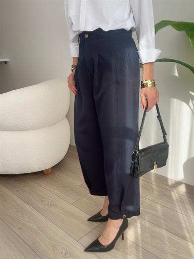 Lacivert Paça Düğme Pantolon