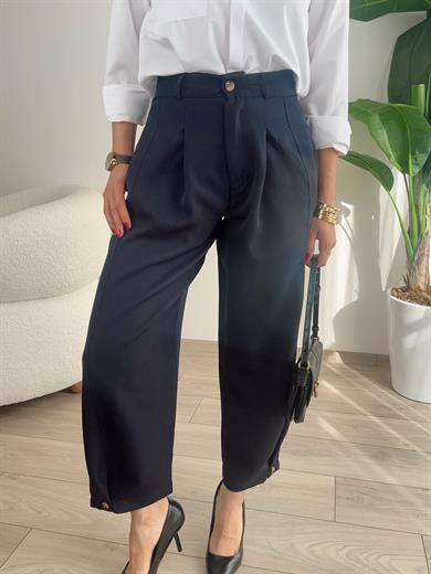 Lacivert Paça Düğme Pantolon