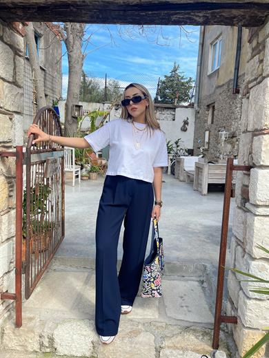 Lacivert Palazzo Pantolon