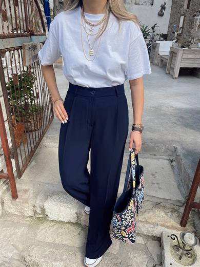 Lacivert Palazzo Pantolon