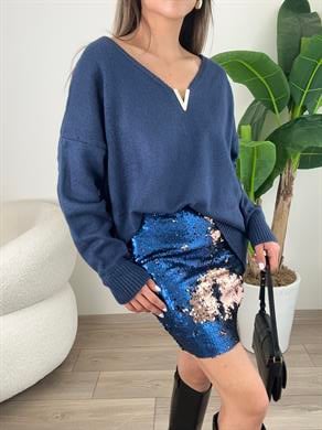 Lacivert Payet Mini Etek