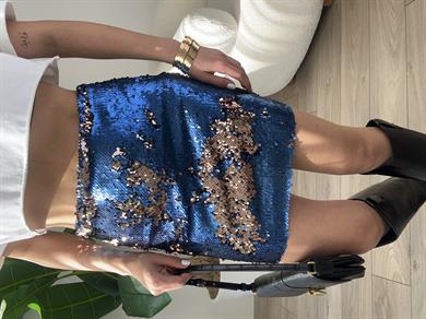 Lacivert Payet Mini Etek