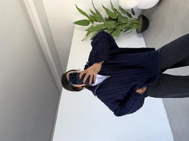 Lacivert Saç Örgülü Fermuarlı Kazak