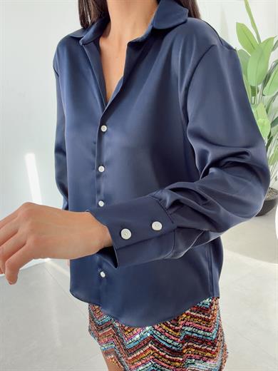 Lacivert Saten Gömlek