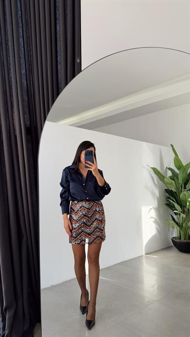 Lacivert Saten Gömlek