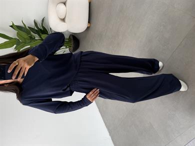 Lacivert Sonsuz Kumaş Geniş Kemerli Pileli Eşofman Altı