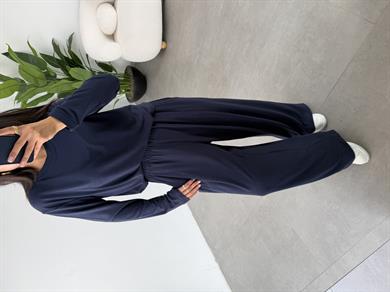 Lacivert Sonsuz Kumaş Geniş Kemerli Pileli Eşofman Altı