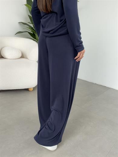 Lacivert Sonsuz Kumaş Geniş Kemerli Pileli Eşofman Altı