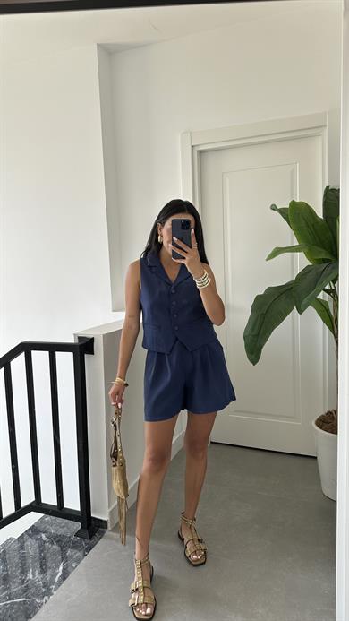 Lacivert Şort Yelek Takım