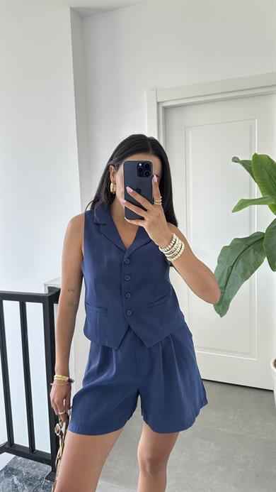 Lacivert Şort Yelek Takım