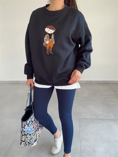 Lacivert Tedy Nakışlı Sweat