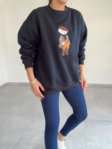Lacivert Tedy Nakışlı Sweat