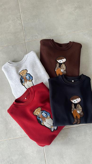 Lacivert Tedy Nakışlı Sweat