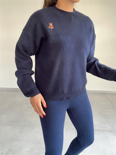 Lacivert Tedy Nakışlı Yumoş Triko