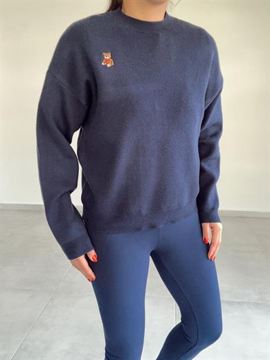 Lacivert Tedy Nakışlı Yumoş Triko