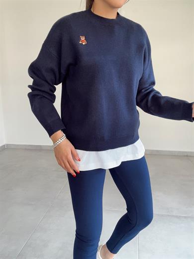 Lacivert Tedy Nakışlı Yumoş Triko