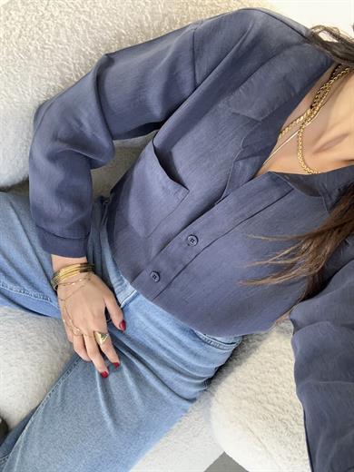 Lacivert Tek Cep Oversize Gömlek
