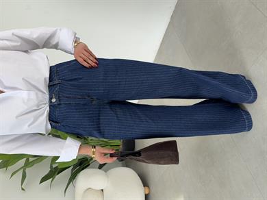 Lacivert Tek Pileli Çizgili Denim Pantolon